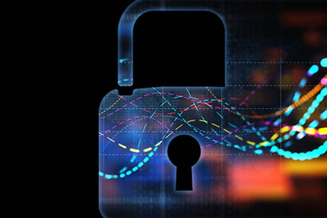 An illustration of a lock with data passing through it
