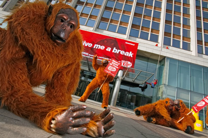 Monkey business: Greenpeace protesters at Nestle