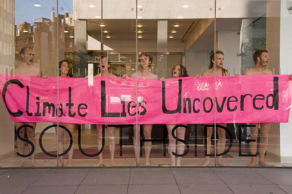 Naked protest: Edelman's London HQ