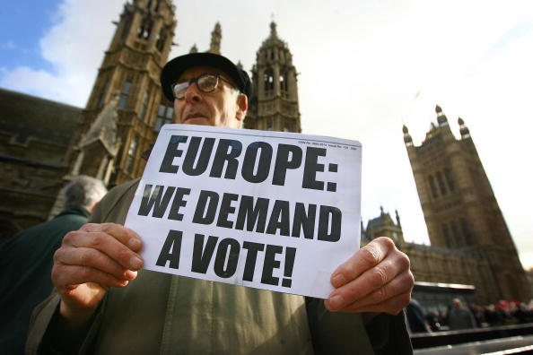 EU protesters outside Parliament (pic credit: Getty Images)
