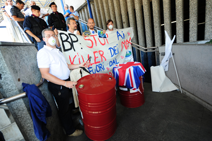 Protests: Environmental acivists' anger at BP in Milan