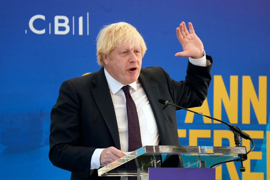 Picture of Boris Johnson giving his speech at the CBI