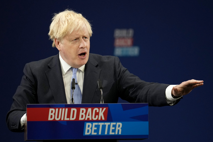 Boris Johnson addresses the faithful at the 2021 Conservative Party conference (pic credit: Getty)