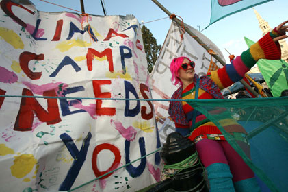 Colourful occupation: The camp protests in Trafalgar Square in December 2009