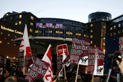 Unite Against Facism protest outside BBC