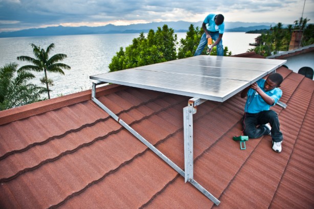BBOX solar panel being installed in Goma, Democratic republic of Congo