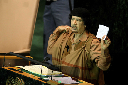 International links: Gaddafi visited the UN in 2009 [pic Rex Features]