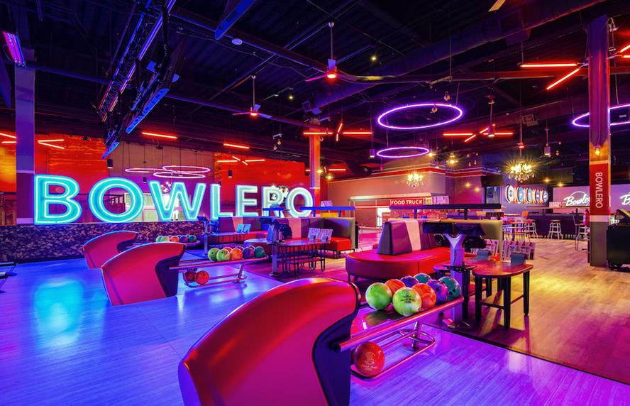 Inside of Bowlero bowling alley
