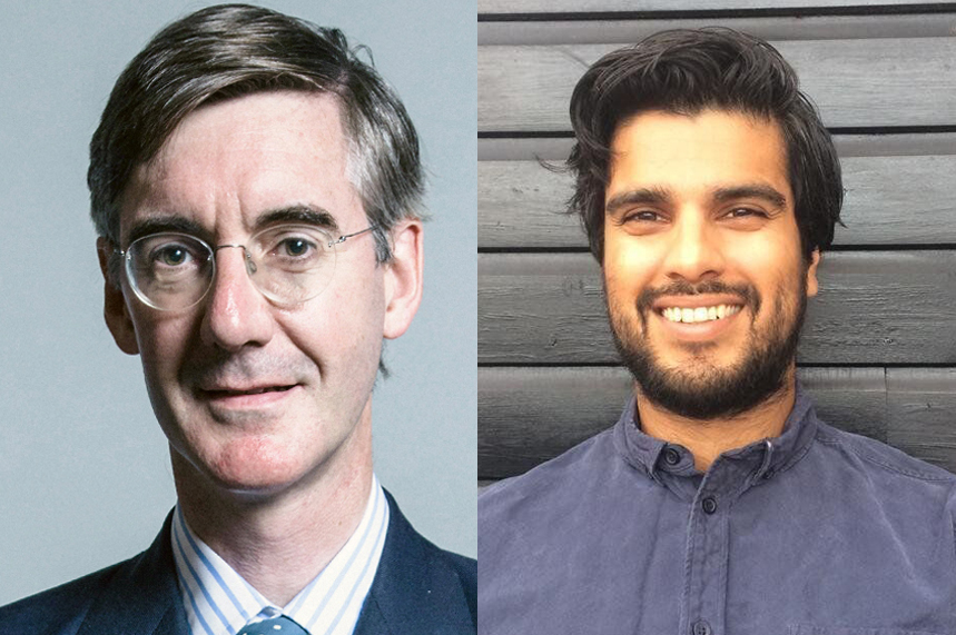 Jacob Rees-Mogg, leader of the House of Commons, left, and Arj Singh, deputy political editor, HuffPost UK (pic credits: Jacob Rees-Mogg: Getty Images. Arj Singh: via huffingtonpost.co.uk)