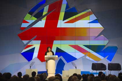 Baroness Warsi: addresses the Conservative conference [Rex Features]