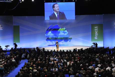 Speaker: David Cameron addresses last year’s Tory conference (Credit: Rex Features)