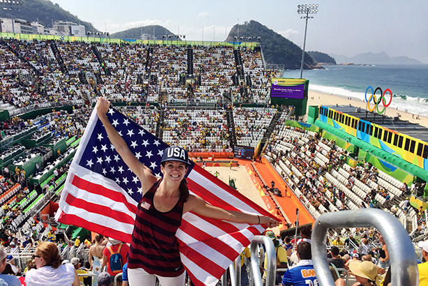 Edelman UK's Emily Favret takes in some beach volleyball on Copacabana Beach, Rio