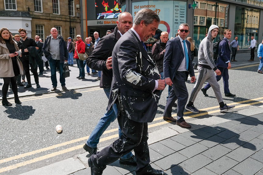 Brexit Party leader Nigel Farage had a milkshake thrown at him at Newcastle (©Ian Forsyth/Getty Images)