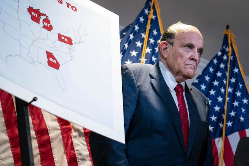 Rudy Giuliani's crazy press conferences are just one sympton of an increasingly polarized country. (Pic: Getty Images.)