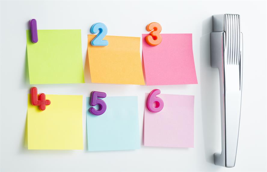 Sticky notes on refrigerator door