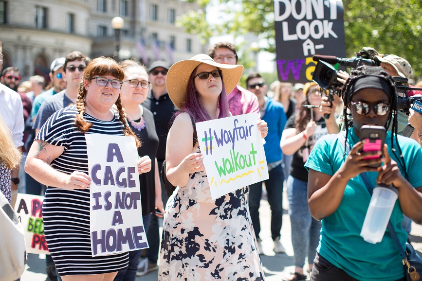Wayfair employees walkout after the company sold furniture to a detention facility for migrants. (Getty Images)