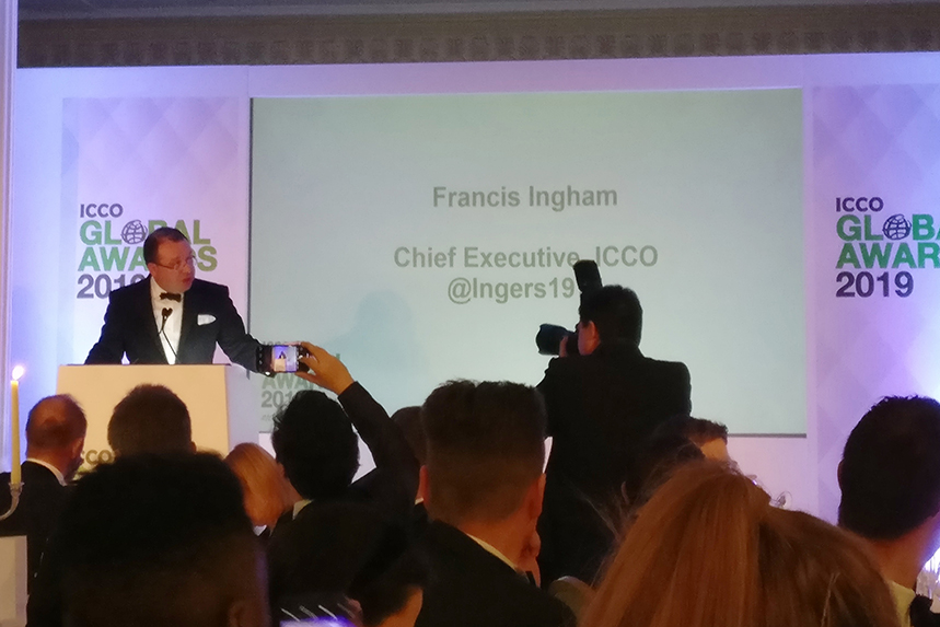 ICCO CEO Francis Ingham opens its Global Awards ceremony at The Savoy