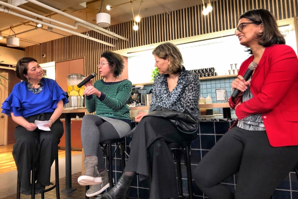 From left to right – Soon Mee Kim , Kendra Clarke, Cheryl Miller Houser, and Angela Chitkara talk at a Porter Novelli panel discussion about the need for balanced representation.