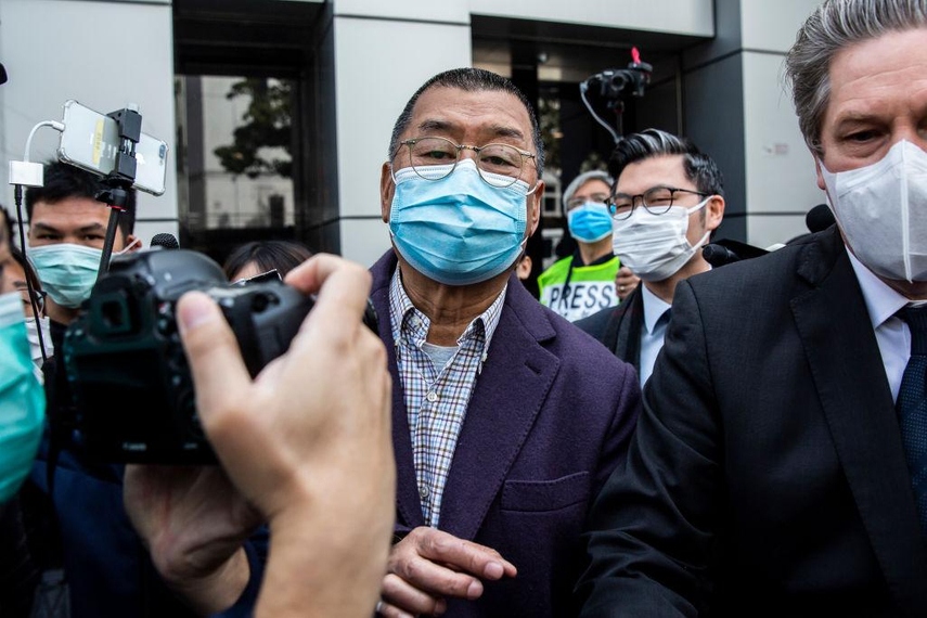 Jimmy Lai pictured on February 28 following an earlier arrest (Isaac Lawrence/AFP via Getty Images)