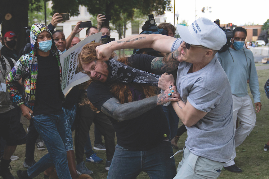 In the hours and days after Kenosha police shot Jacob Blake, protesters clashed not only with riot police and the National Guard, but with other civilians. (Photo credit: Getty Images)