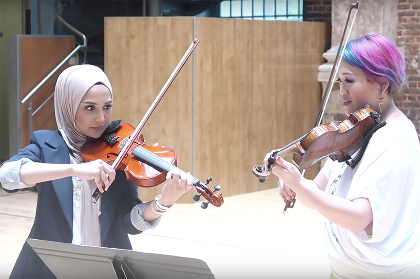 Maxine Kwok-Adams (right) taught Amena Khan to play the Harry Potter theme for her children
