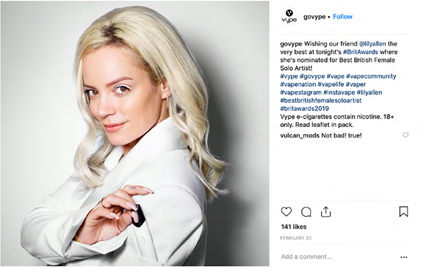 Lily Allen's Instagram posts promoting Vype, including this, is under investigation by the ASA.
