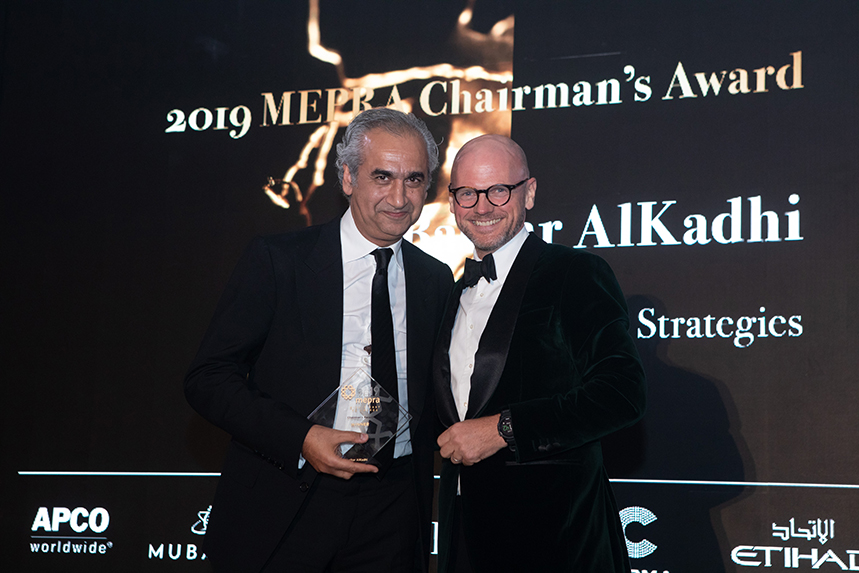 H+K METIA CEO Bashar AlKadhi being presented with the Chairman's Award at last year's gala ceremony