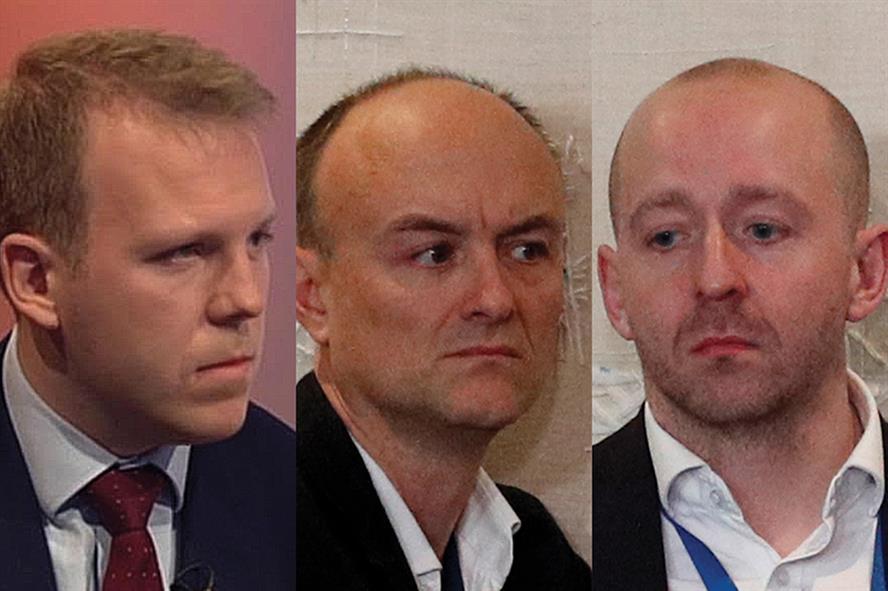 L-R: Robert Oxley, Dominic Cummings and Lee Cain are all believed to be staying on at Number 10 (pic credit: Stefan Rousseau/PA Wire/PA Images; Adrian Dennis - WPA Pool/Getty Images) )