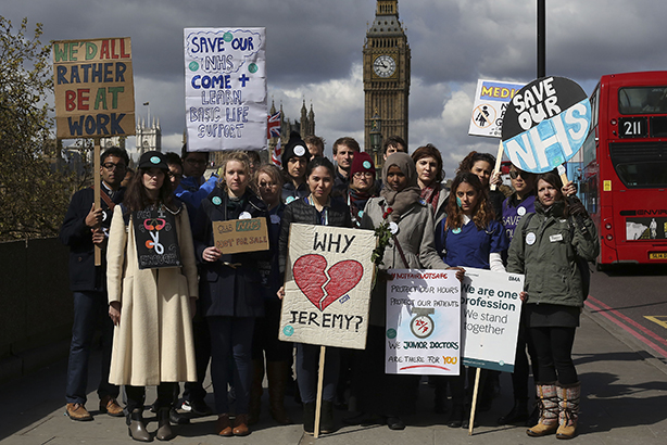 Unpopular contracts: Doctors at a protest yesterday (Credit: Philip Toscano/PA Wire/Press Association Images)