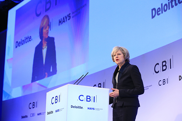 May addresses business leaders yesterday (Credit: Jonathan Brady/PA Wire)