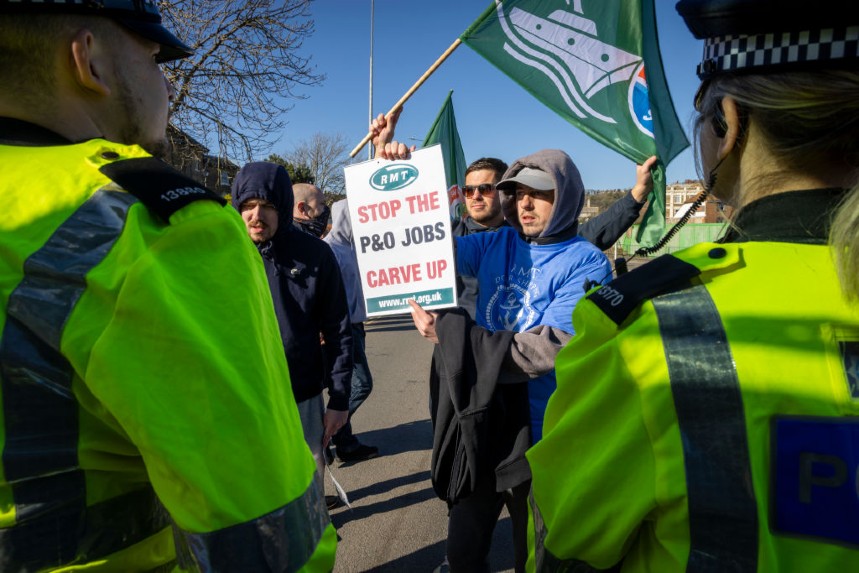 RMT union members protest about being made redundant (photo by Andrew Aitchison / In pictures via Getty Images)