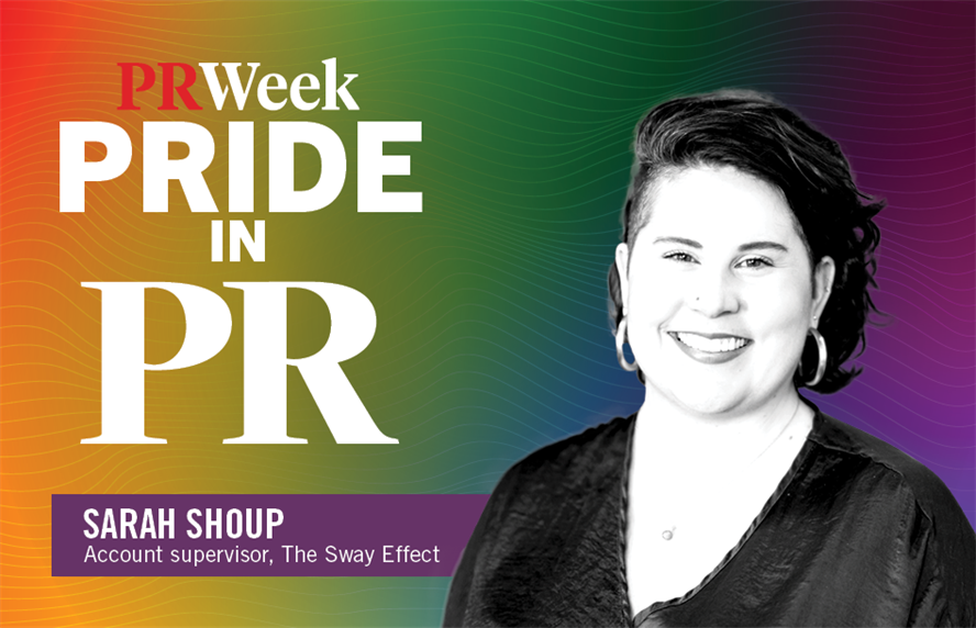 Pride in PR logo with headshot of Sarah Shoup