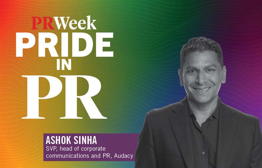 Pride in PR logo with headshot of Ashok Sinha