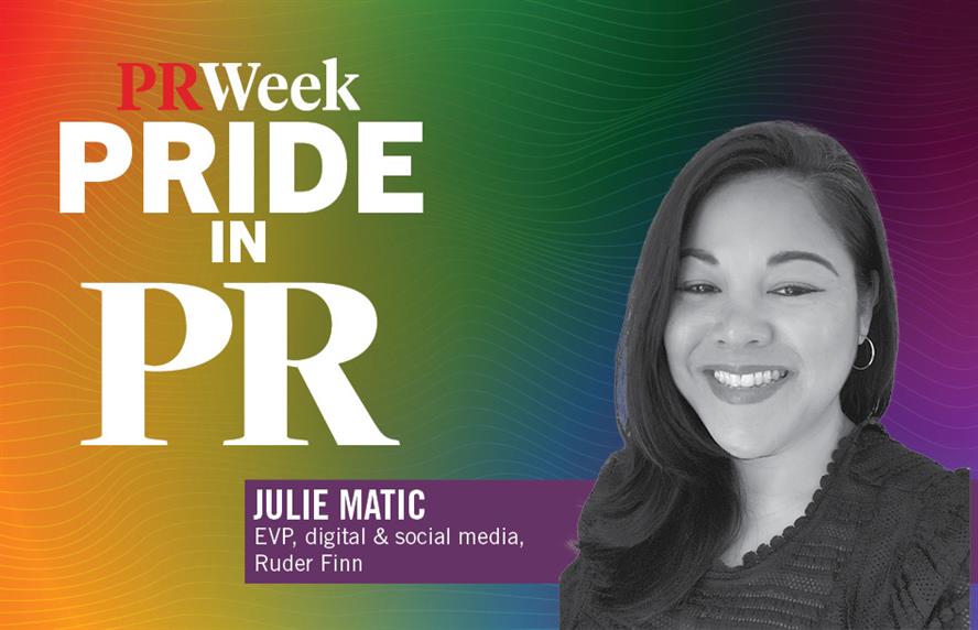 Pride in PR logo with headshot of Julie Matic
