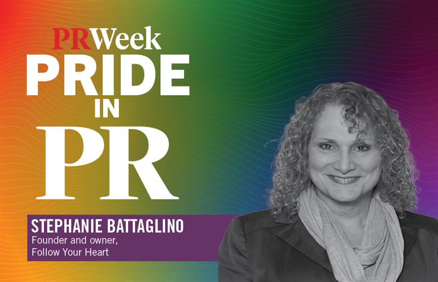 Pride in PR logo with headshot of Stephanie Battaglino