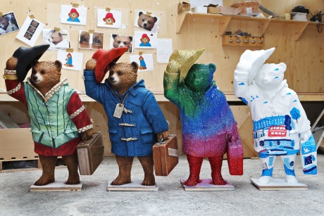 The Paddington trail: from left to right - bears designed by Michael Sheen, Michael Bond, Frankie Bridge and Hannah Warren (Image credit: Joe Pepler)