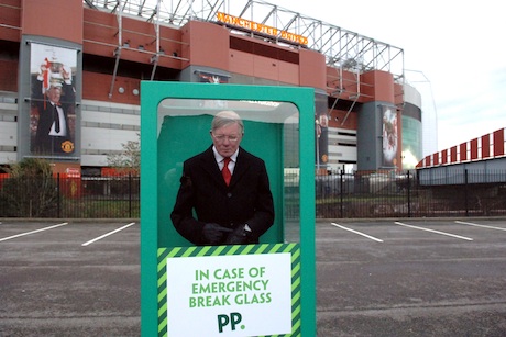 Stunt: The Sir Alex Ferguson waxwork outside Old Trafford