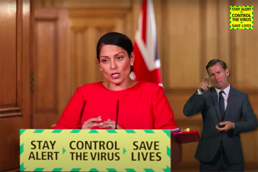 Priti Patel announces a blanket quarantine policy for travellers entering the UK on 22 May