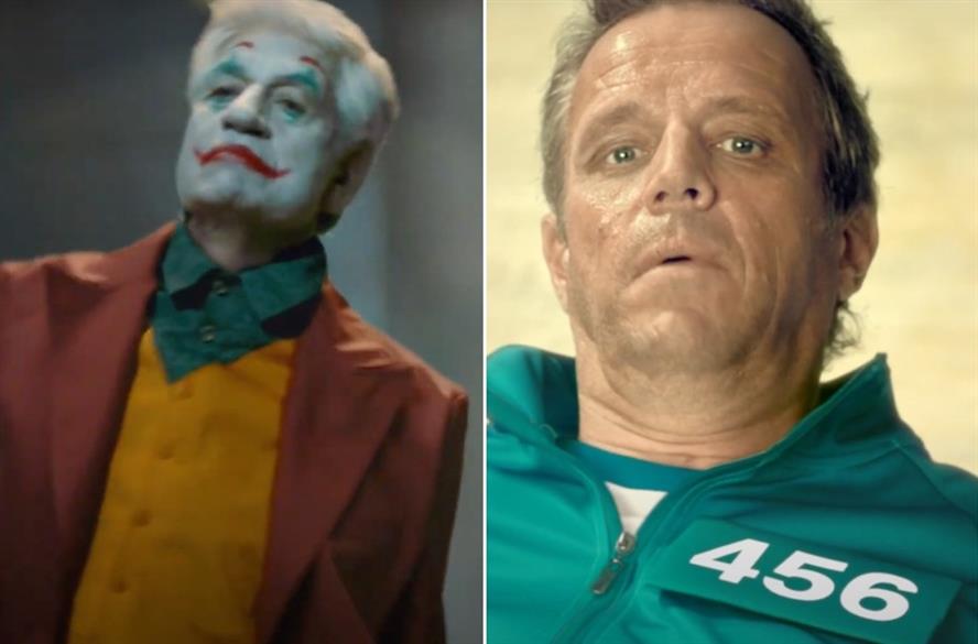 A collage of Maurice Lévy as The Joker and Arthur Sadoun in Squid Game