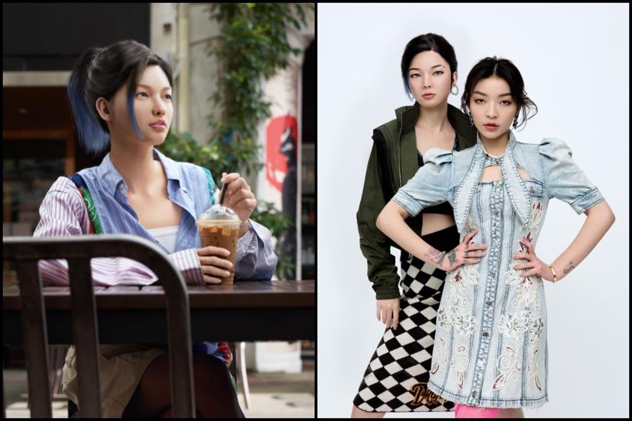 From left: Rae at a coffee shop; Rae and Chinese rapper VaVa at a photoshoot