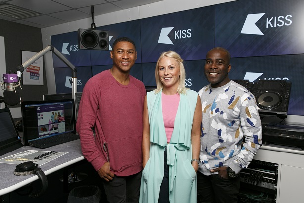 Kiss FM's Rickie Haywood Williams (L) and Melvin Odoom (R) with Charlie Hedges 