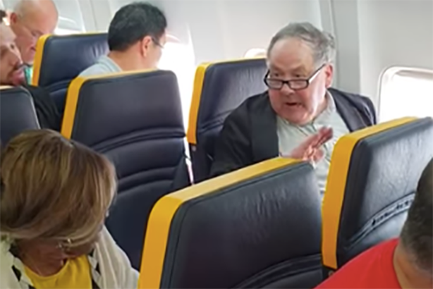 A passenger, right, launched into a racist tirade against pensioner Deslie Gayle on a Ryanair flight (photo via David Lawrence on Facebook)