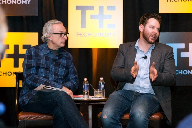 From left to right: CEO David Kirkpatrick with Sean Parker, former Facebook president