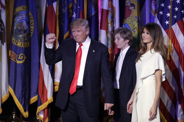 Donald Trump, US President-elect, takes to the stage for a victory speech this morning (pic credit: AP Photo/John Locher)