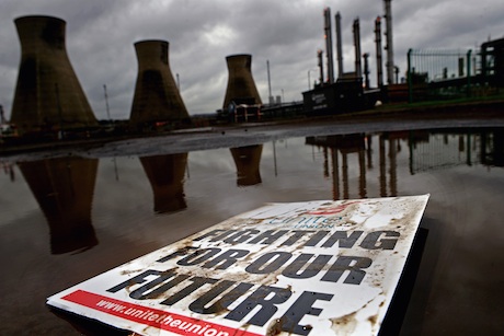 Dispute: A Unite placard at the Grangemouth complex last week (Getty Images)