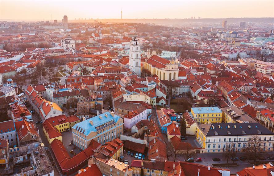 Aerial view Lithuanian city