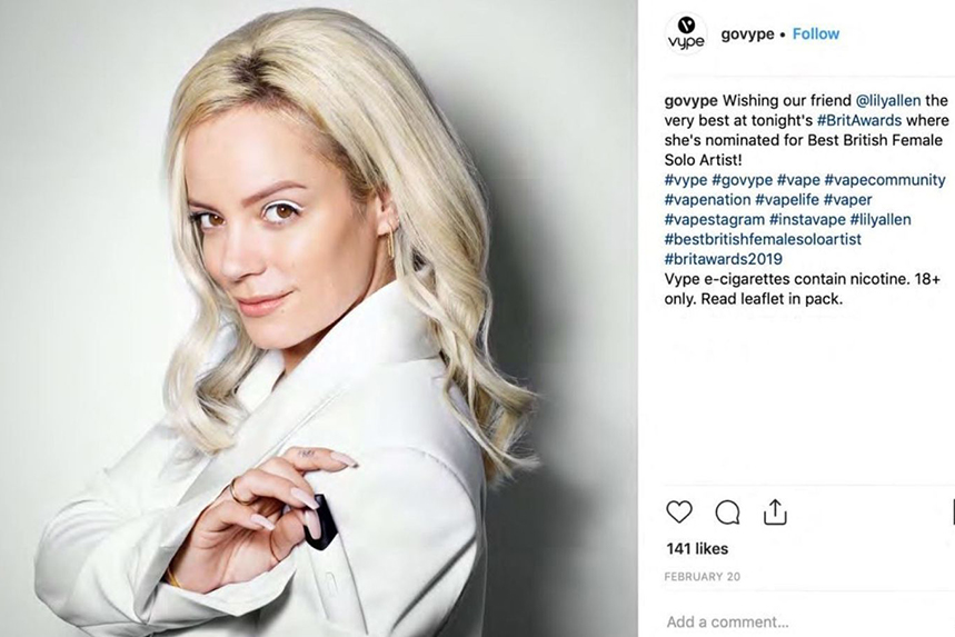 A Vype Instagram post featuring Lily Allen is among the content banned by the ASA