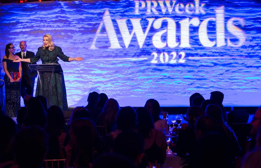 Sharon McMahon on stage at the PRWeek US Awards