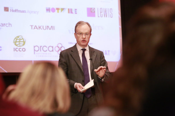 Aiken speaking at a PRWeek conference earlier this year