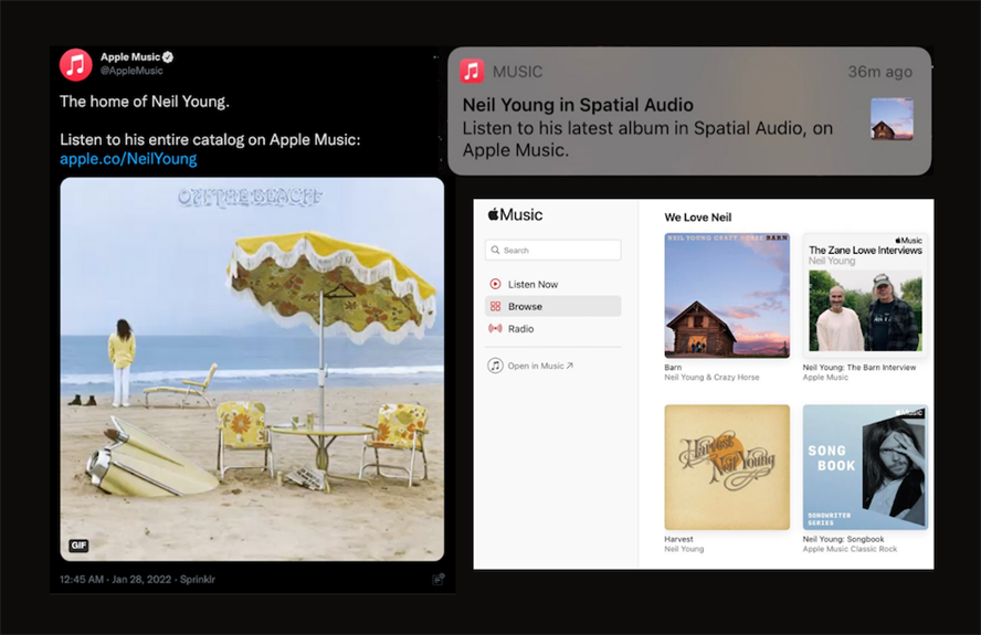 Apple Music screenshot of Neil Young's music. 